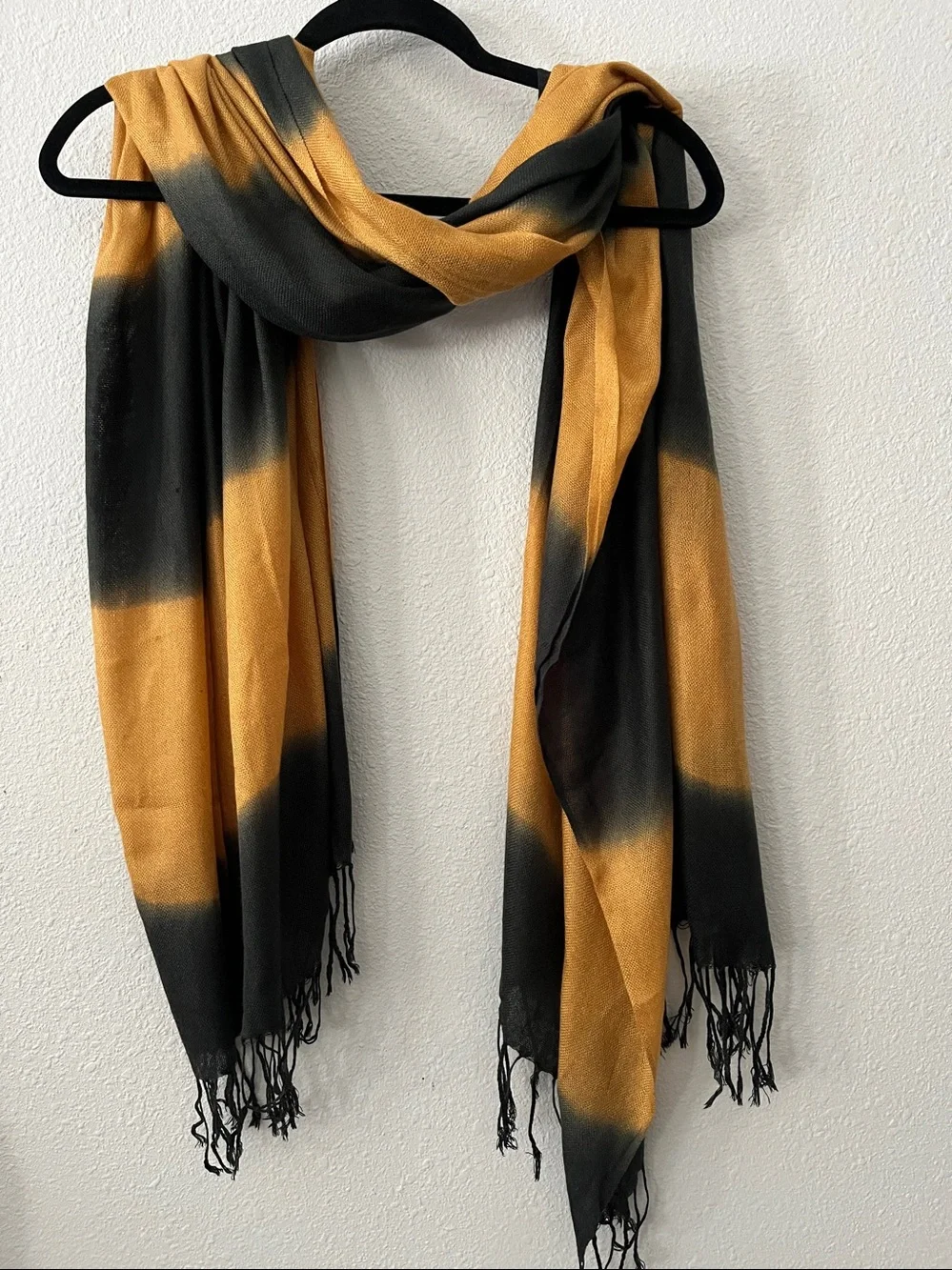 Soft Dark Blue and Gold Tie-Dye Wrap Scarf - Brand Unspecified Oversized $22